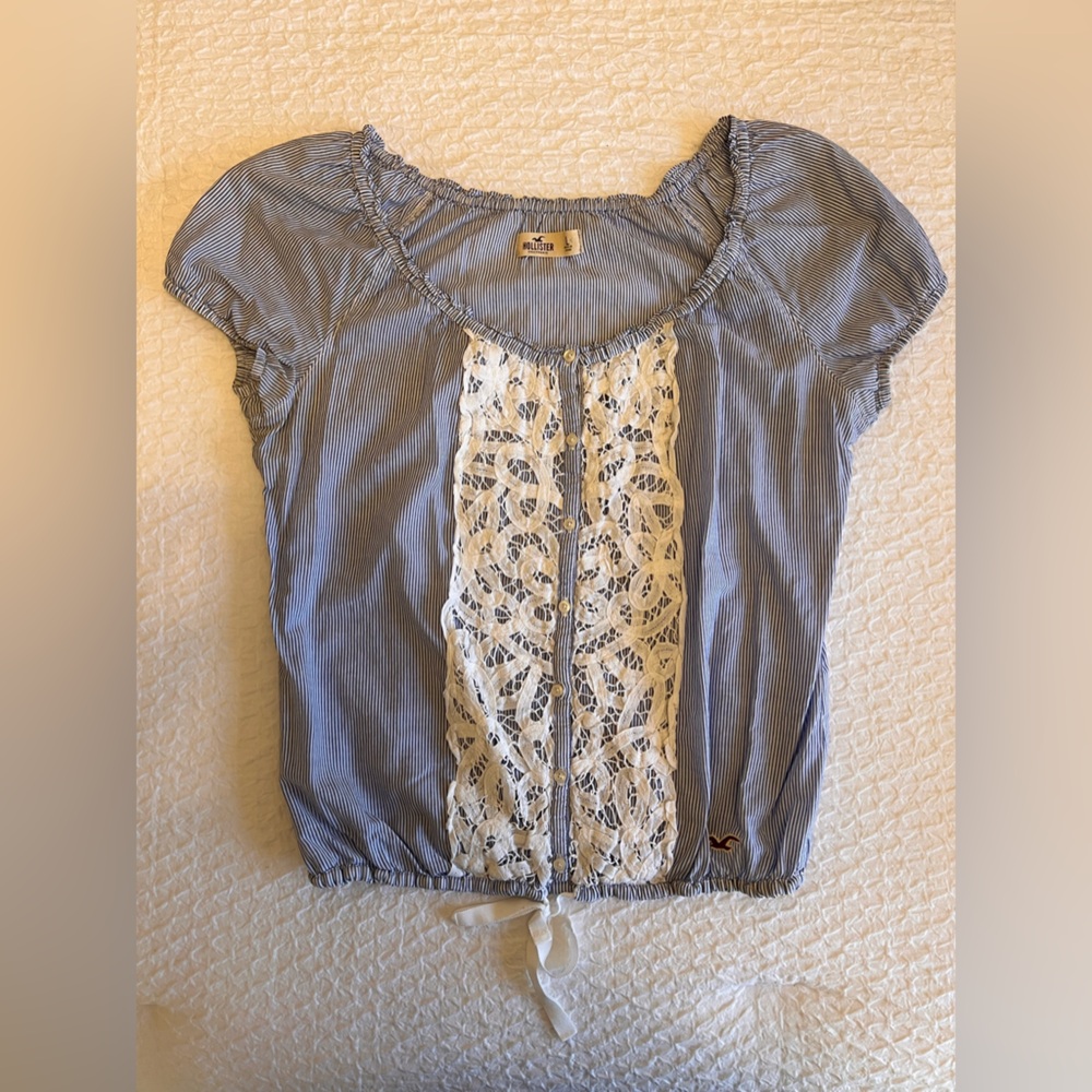 Hollister blue and white striped cap sleeve top